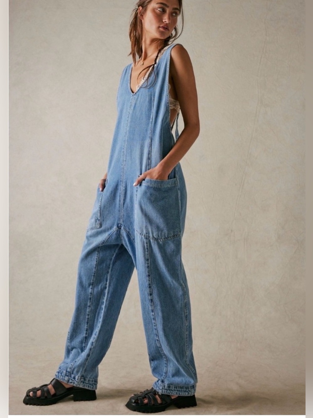 We the free Light Wash Denim Overalls